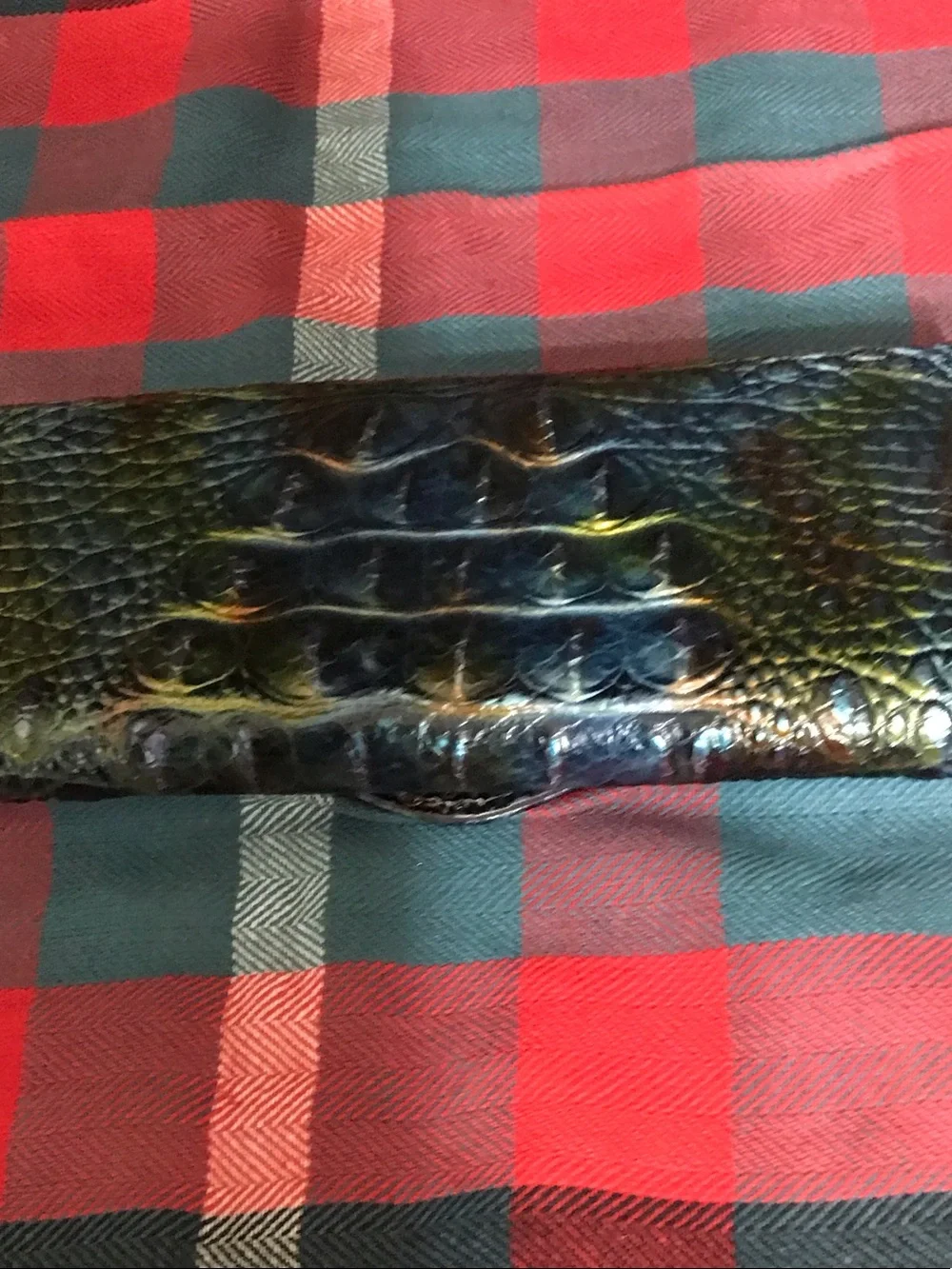 Brahmin Iridescent Green Blue Croc-Embossed Envelope Clutch